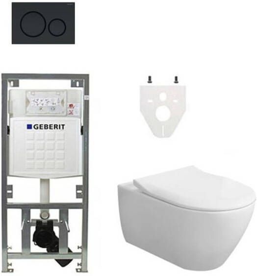 Villeroy & Boch Subway 2.0 DirectFlush CeramicPlus toiletset slimseat zitting met Geberit reservoir en bedieningsplaat mat zwart 0701131 GA26033 GA91964 SW420200
