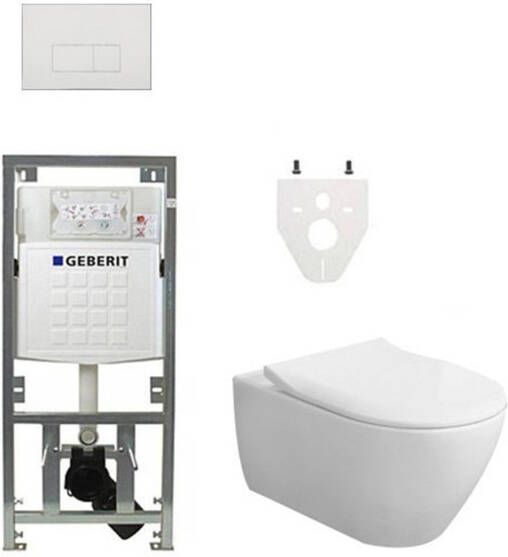 Villeroy & Boch Subway 2.0 DirectFlush CeramicPlus toiletset slimseat zitting met Geberit reservoir en bedieningsplaat met rechthoekige knoppen wit 0701131 SW706187 ga26033 ga91964