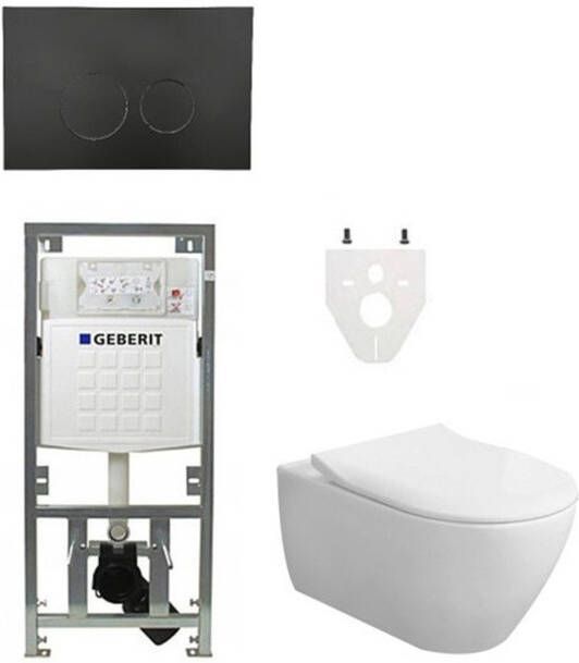 Villeroy & Boch Subway 2.0 DirectFlush CeramicPlus toiletset slimseat zitting met Geberit reservoir en bedieningsplaat met ronde knoppen mat zwart 0701131 SW706188 ga26033 ga91964