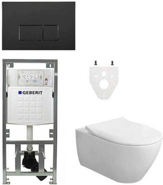 Villeroy & Boch Subway 2.0 DirectFlush CeramicPlus toiletset slimseat zitting met Geberit reservoir en bedieningsplaat met rechthoekige knoppen mat zwart 0701131 SW706189 ga26033 ga91964