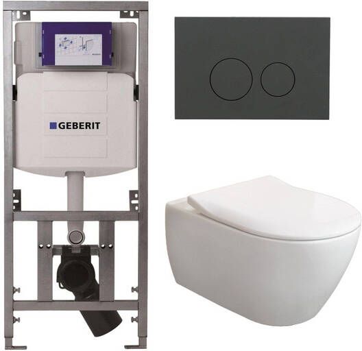 Villeroy & Boch Subway 2.0 DirectFlush CeramicPlus toiletset slimseat zitting met Geberit reservoir en bedieningsplaat mat antraciet met ronde knoppen wit 0701131 SW1102376 ga26033 ga91964