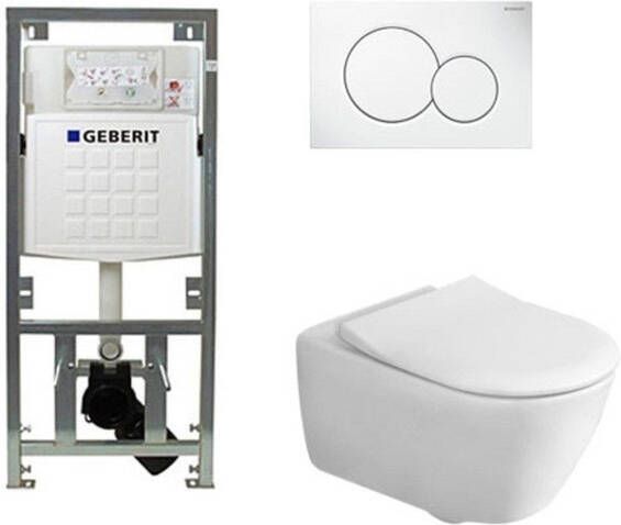 Villeroy & Boch Subway 2.0 Toiletset Geberit inbouwreservoir diepspoel wandcloset directflush bedieningsplaat ronde knoppen wit 0701131 SW706187 ga26028 ga91964