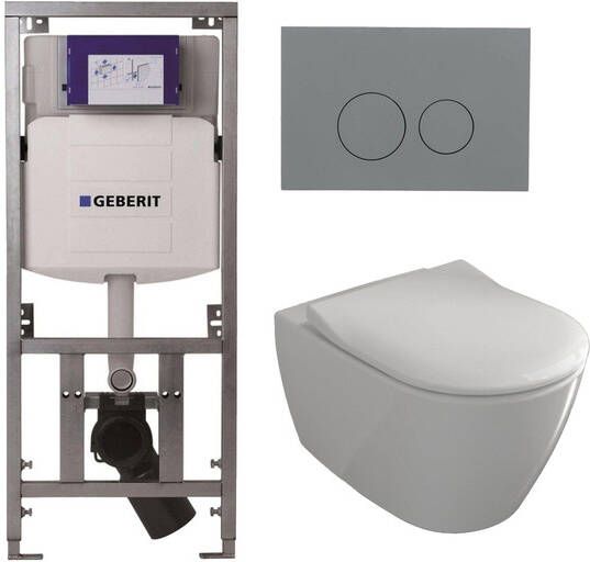 Villeroy & Boch Subway 2.0 Toiletset Geberit inbouwreservoir diepspoel wandcloset directflush bedieningsplaat licht grijs ronde knoppen wit 0701131 SW1102374 ga26028 ga91964