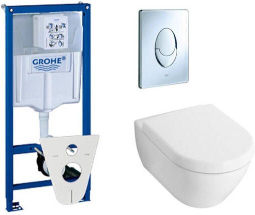 Villeroy & Boch Subway 2.0 toiletset met inbouwreservoir softclose en quick release closetzitting en bedieningsplaat chroom 0729120 0124005 0729205 0124060