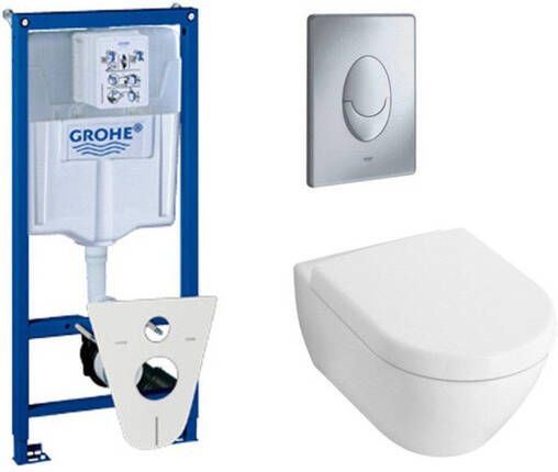 Villeroy & Boch Subway 2.0 toiletset met inbouwreservoir softclose en quick release closetzitting en bedieningsplaat mat chroom 0729121 0124005 0729205 0124060