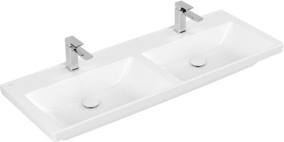 Villeroy & Boch Subway 3.0 Dubbele meubelwastafel 1300 x 475 x 165 mat stone white (wit) CeramicPlus zonder overloop 4A71D1RW