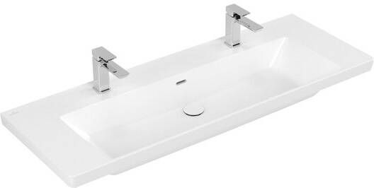 Villeroy & Boch Wastafel Subway 3.0 Met CeramicPlus 2 Kraangaten Met Overloop 130x47x16.5 cm Stone White