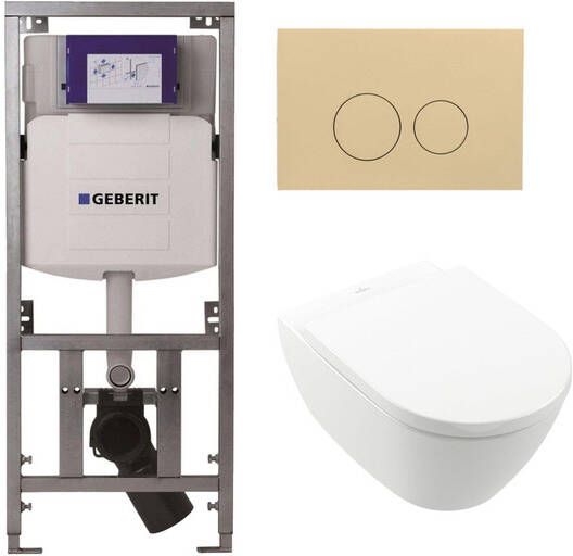 Villeroy & Boch Villeroy Boch Subway 2.0 DirectFlush Toiletset geberit reservoir bedieningsplaat beige ronde knoppen softclose wit 0701131 0124060 SW1102365 ga26028