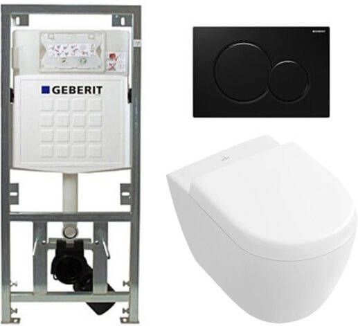Villeroy & Boch Villeroy en Boch Subway 2.0 compact DirectFlush toiletset met Geberit reservoir en bedieningsplaat zwart softclose met quickrelease wit 0701131 1024232 0700524 1025456