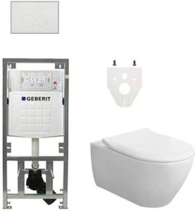 Villeroy & Boch Villeroy en Boch Subway 2.0 DirectFlush CeramicPlus toiletset slimseat zitting met Geberit reservoir en bedieningsplaat met ronde knoppen wit 0701131 SW706186 ga26033 ga91964