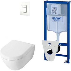 Villeroy & Boch Villeroy en Boch Subway 2.0 DirectFlush toiletset met luxe Saniclass softclose toiletzitting Grohe reservoir en bedieningsplaat wit 720003 0729205 GA26028 SW729014 SW729113