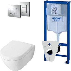 Villeroy & Boch Villeroy en Boch Subway 2.0 DirectFlush toiletset met Saniclass softclose zittingmet Grohe reservoir en bedieningsplaat chroom 0720001 0729205 ga26028 SW729014 SW729113