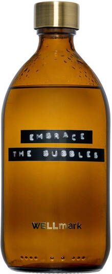 Wellmark Badzeep bruin glas messing dop fles 500ml tekst EMBRACE THE BUBBLES 8720165018611