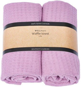 Wellmark CA 50x70cm theedoek 2 stuks waffle lilac 8720938454196