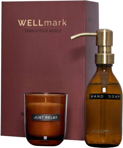 Wellmark Discover giftset handzeep en geurkaars bamboo bruin glas 8720828222799