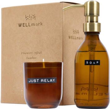 Wellmark Discover giftset handzeep en geurkaars bamboo bruin glas 8720828222799