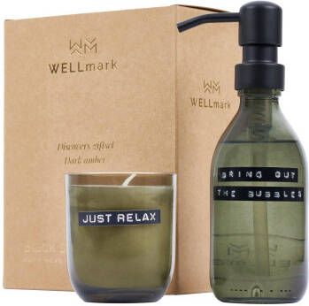 Wellmark giftset Discover handzeep en geurkaars smokey zwart glas 8720828222805