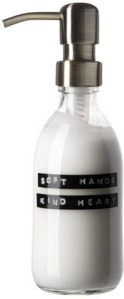 Wellmark Handcreme helder glas messing pomp 250ml tekst SOFT HANDS KIND HEART 8719325913309
