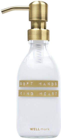 Wellmark Handcreme helder glas messing pomp 250ml tekst SOFT HANDS KIND HEART Bronze label 8720618459268