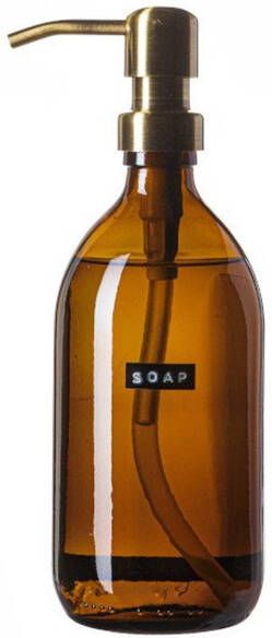 Wellmark Handzeep bruin glas messing pomp 500ml tekst SOAP Zwart label 8720165018055
