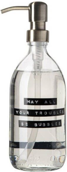 Wellmark Handzeep helder glas messing pomp 500ml tekst MAY ALL YOUR TROUBLES BE BUBBLES 8719325913071