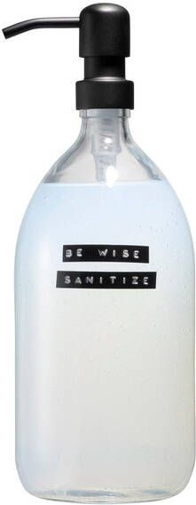 Wellmark Sanitiser helder glas zwarte pomp 1000ml tekst BE WISE SANITISE 8719325913958