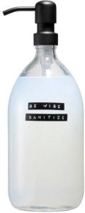 Wellmark Sanitiser helder glas zwarte pomp 1000ml tekst BE WISE SANITISE 8719325913958