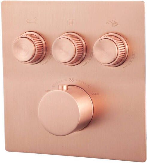 Wiesbaden Douchekraan Caral Klik Pro Afbouwdeel Thermostatisch Inbouw Geborsteld Koper 3-weg