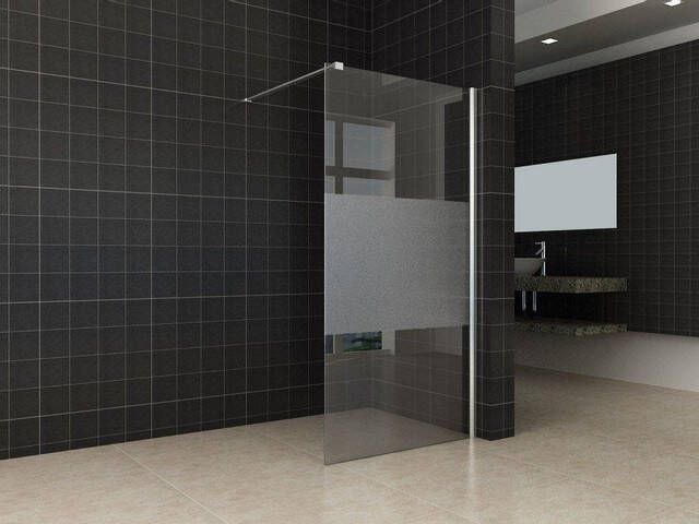 Wiesbaden Comfort inloopdouche 700 x 2000 x 10 mm nano helder glas met melkglas middenband chroom 20.4205