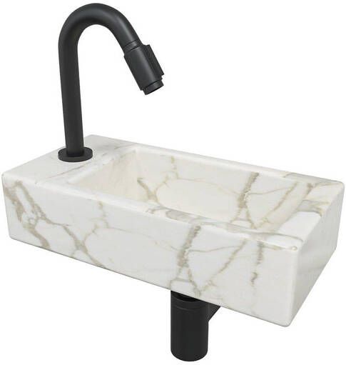 Wiesbaden Mini-Rhea Links fonteinset 36x18x9cm Carrara marmerlook wit incl. victoria luxe fonteinkraan zwart mat 32.5496 22.2730 32.3537 sw696215 sw696205