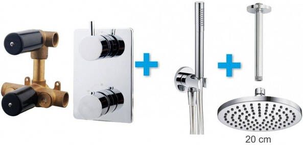 Wiesbaden Thermostatische Inbouw Regendouche Set Type 101 Plafondarm 20 cm Rond incl. Inbouwdeel