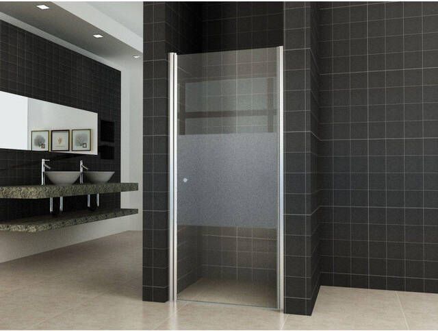 Wiesbaden Partly nisdeur rechts 800 x 2000 x 8 mm nano helder glas met melkglas middenband chroom 20.4226