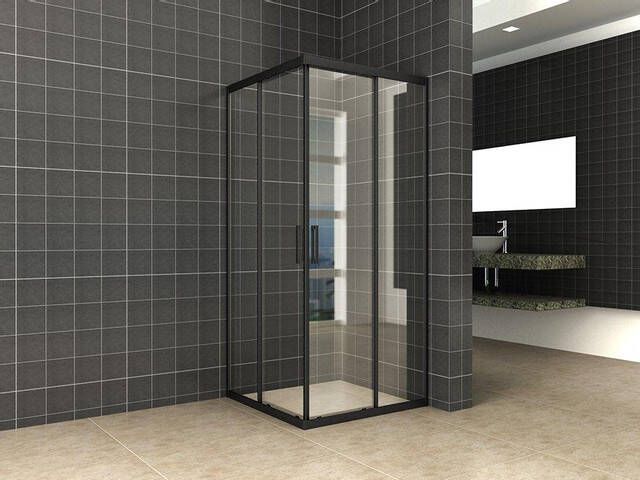 Wiesbaden Skyline hoekinstap cabine met 2 schuifdeuren 1000 x 1000 x 2000 x 8 mm nano helder glas mat zwart 20.3717