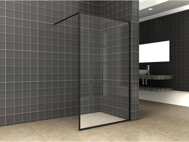 Wiesbaden Square inloopdouche 800 x 2000 x 10 mm nano helder glas mat zwart 20.3310