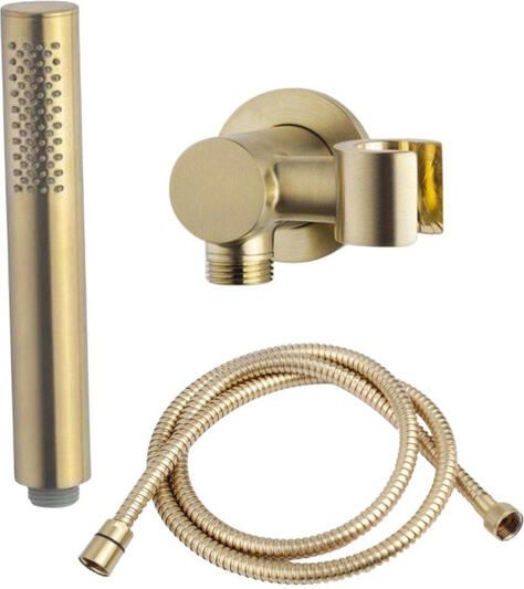 Wiesbaden Caral handdoucheset inbouw 1 stand staafhanddouche met wandarm en conische doucheslang geborsteld messing sw373300 sw373303 sw392825