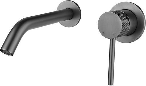 Wiesbaden Ribbd eenhendel wastafelkraan met coldstart inbouw compleet gunmetal PVD 29.5333