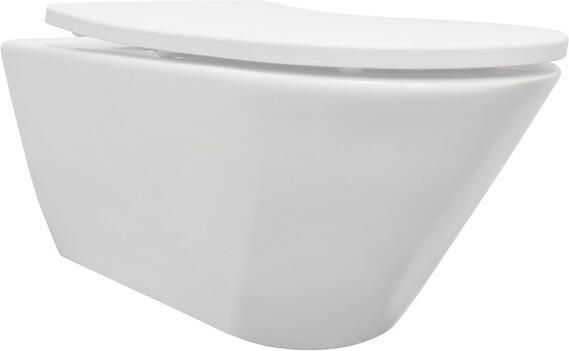 Wiesbaden Toiletpot Hangend Stereo Mat Wit 35.5x53x40cm Wandcloset Keramiek Diepspoel Rimless met Shade Softclose en Quickrelease Toiletzitting