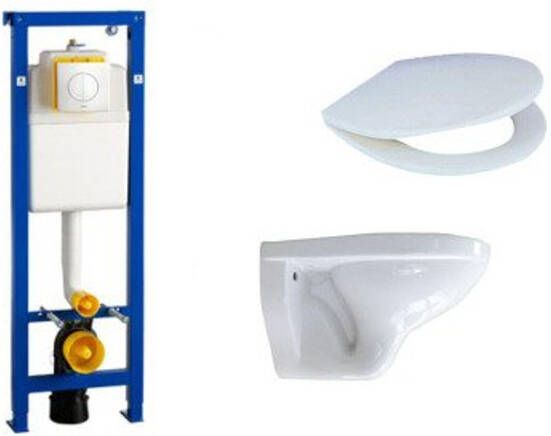 Wisa Adema Classico toiletset bestaande uit inbouwreservoir en toiletpot basic toiletzitting en bedieningsplaat wit 0704406 4345100 0261520