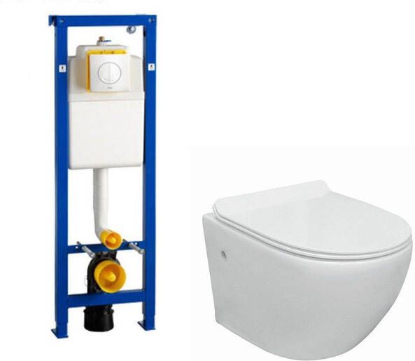 Wisa Go toiletset compact spoelrandloos inclusief XS toiletreservoir met softclose en quickrelease toiletzitting met bedieningsplaat wit 0704406 sw242519