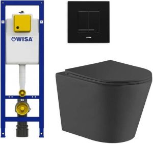 Wisa QeramiQ Dely Toiletset inbouwreervoir zwarte bedieningsplaat toilet zitting mat zwart 0704406 sw543433