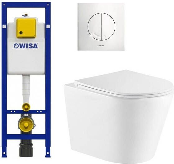 Wisa QeramiQ Dely Toiletset inbouwreservoir witte bedieningsplaat toilet zitting glans wit 0704406 sw543431
