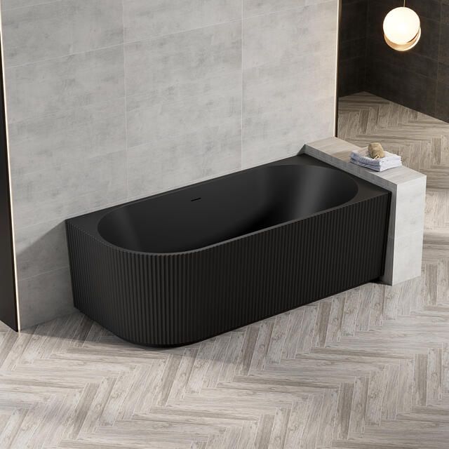 Zeza Nuo Half Vrijstaand Bad 170x80x58cm rechts ribbel met afvoer mat zwart 7103R_MB