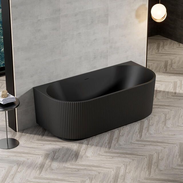 Zeza Nuo Half Vrijstaand Bad 170x80x58cm ribbel met afvoer mat zwart 6119_MB