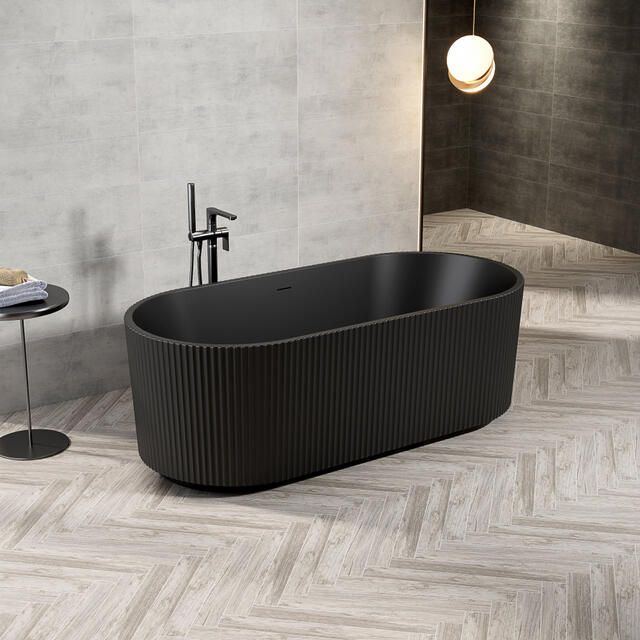 Zeza Nuo Vrijstaand Bad 170x80x58cm ribbel met afvoer mat zwart 7102_MB