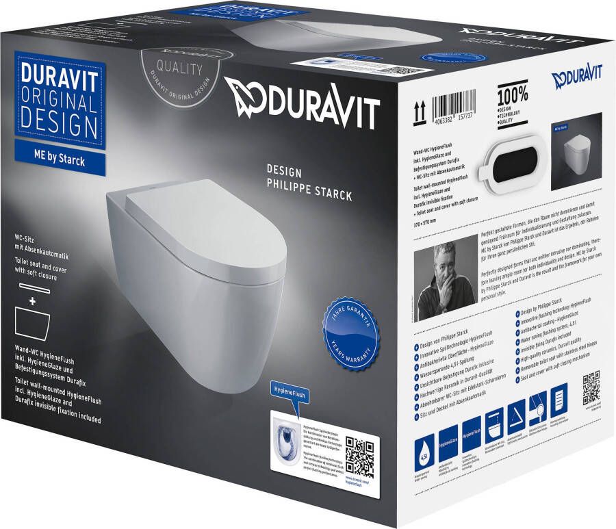 Duravit ME by Starck hangtoilet incl. toiletbril met HygieneFlush 37x57x35 5cm wit