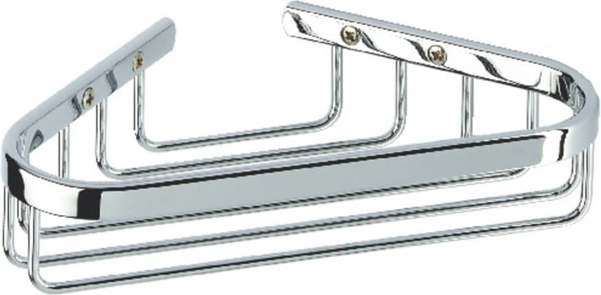 GEESA hoekuitvoering fles- en sponshouder messing bevestigingsmateriaal hxbxd 47x177x177mm kleur chroom