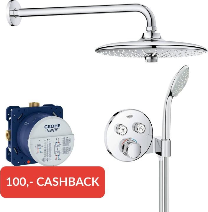 Grohe Tweedekans Grohtherm Smartcontrol 260 inbouw regendoucheset met 6 straalsoorten Ø26cm chroom 04851