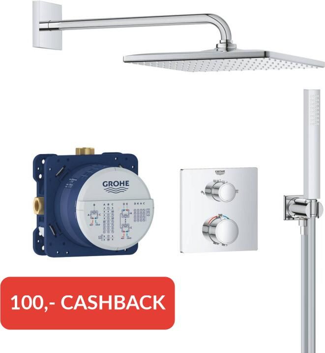 Grohe QuickFix Precision Thermostat Perfect inbouw douchesysteem met Vitalio Rain Mono 310 Cube hoofddouche chroom 34881000
