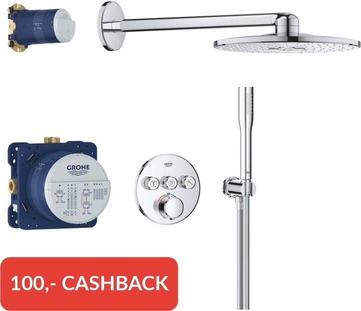 GROHE Precision Smart Control showerset compleet m. handdouche stick m. 1 straalsoort en hoofddouche 31cm m. inbouw douchekraan therm. rond m. 3 functies chroom 34874000 - Foto 2