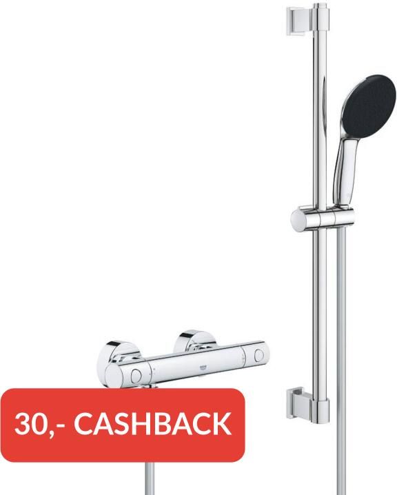 Grohe Precision Get QuickFix Doucheset thermostatische douchekraan met glijstangset 60cm ronde handdouche 1 straalsoort gladde doucheslang chroom 34856000